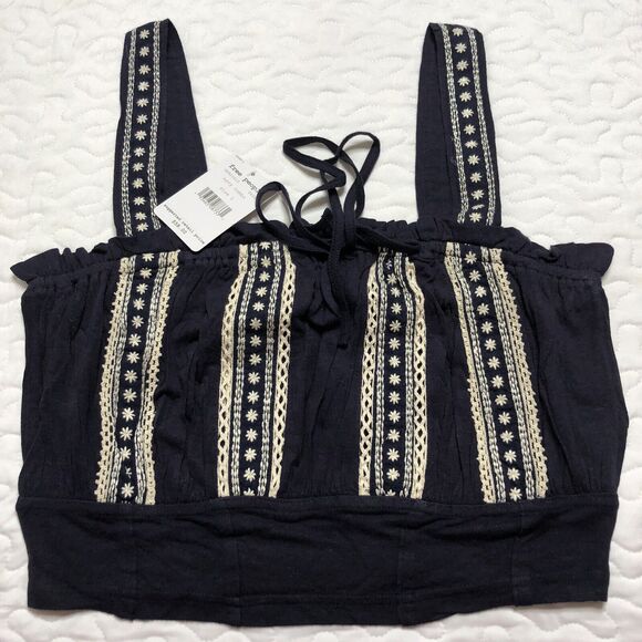 Free People Tops - Free People Bohemian Embroidery Ruffled Fixed Strap Hill Crop Top L OB921810